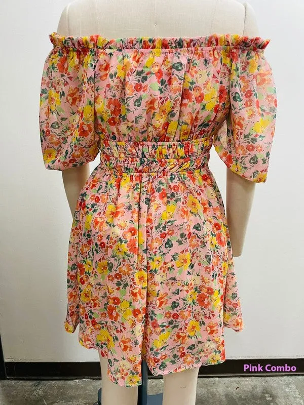 Floral Print Bubble Sleeve Dress