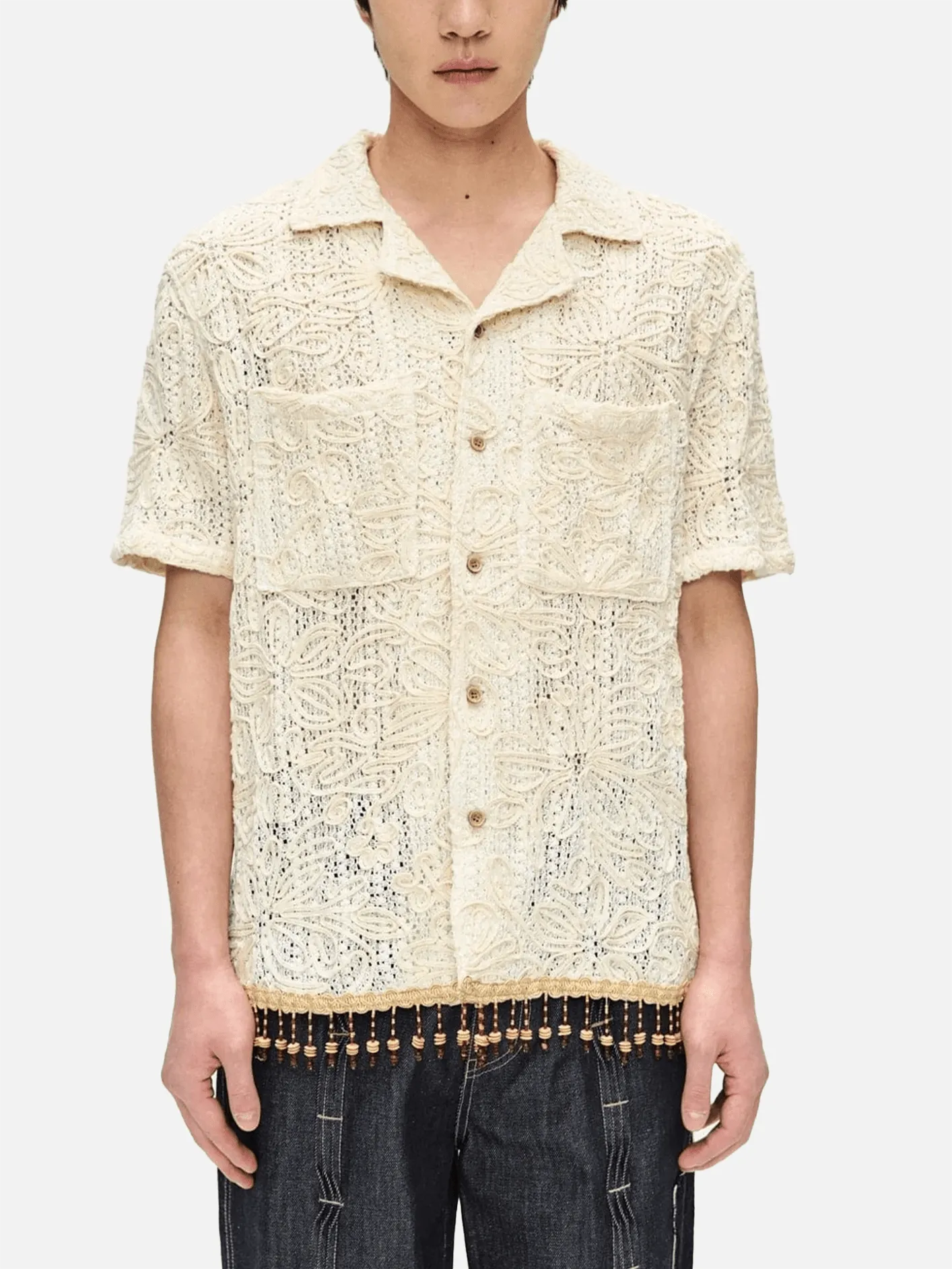 Flower Jacquard Shirts - Ecru