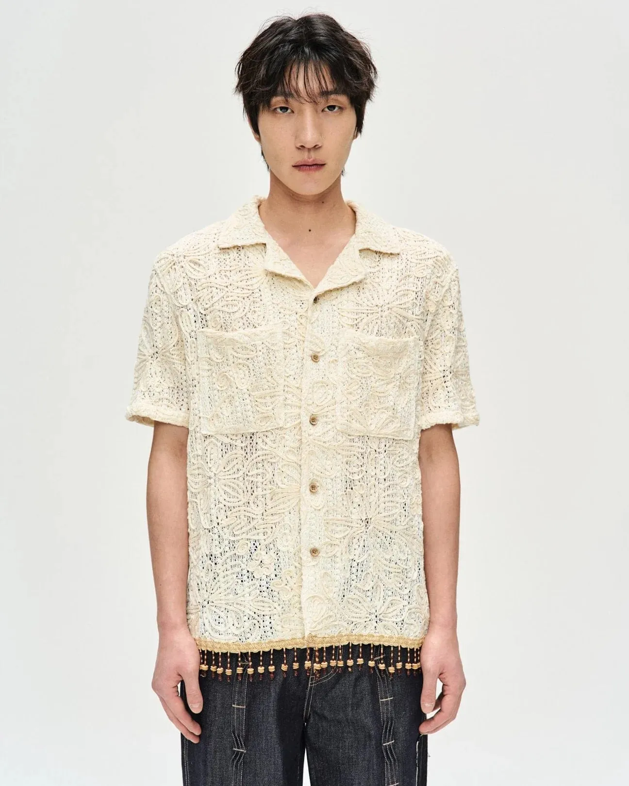 Flower Jacquard Shirts - Ecru