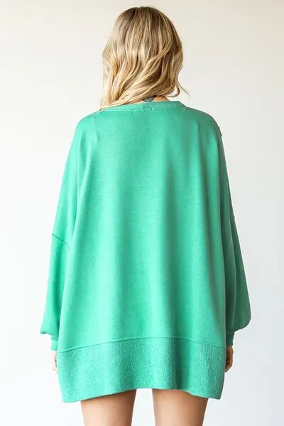 Frannie First Love Exposed Seam Round Neck Dropped Shoulder Blouse