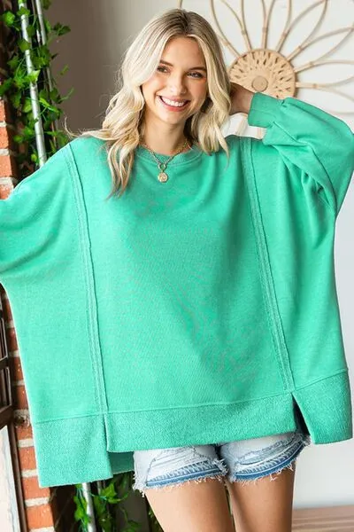 Frannie First Love Exposed Seam Round Neck Dropped Shoulder Blouse