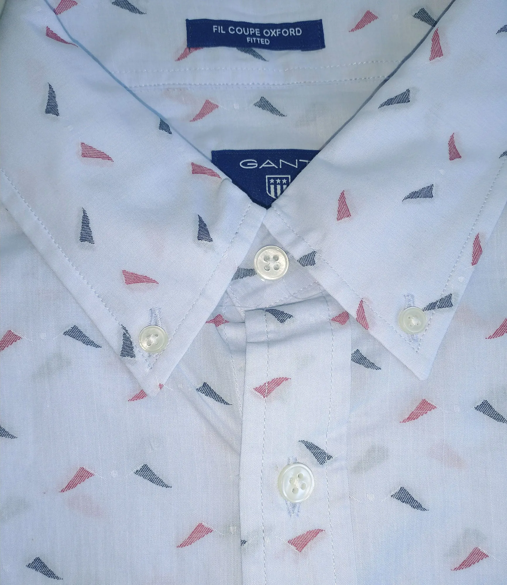 GANT Men's Capri Blue Fil a Coupe Flag Fitted Button Down Shirt 365692 Size M