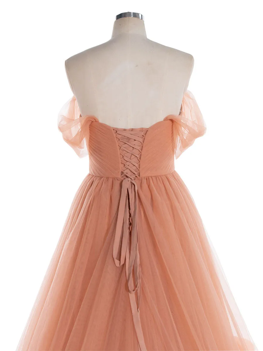 Garden Burnt Orange Petals Ruffles Tulle Bridal Dresses Cap Sleeve Feather A-line Long Photoshoot Gowns YW240118