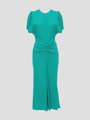 Gathered Waist Midi Dress in Peacock
