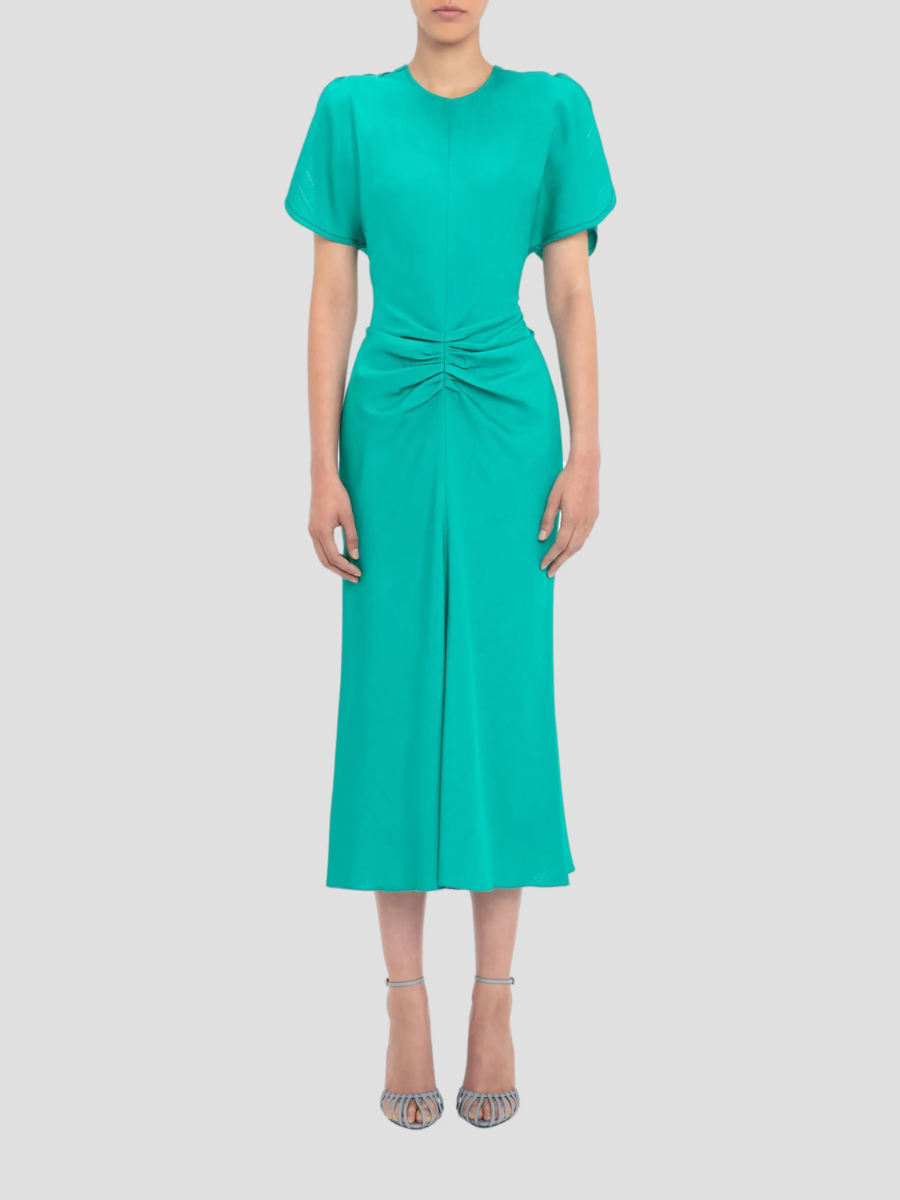 Gathered Waist Midi Dress in Peacock