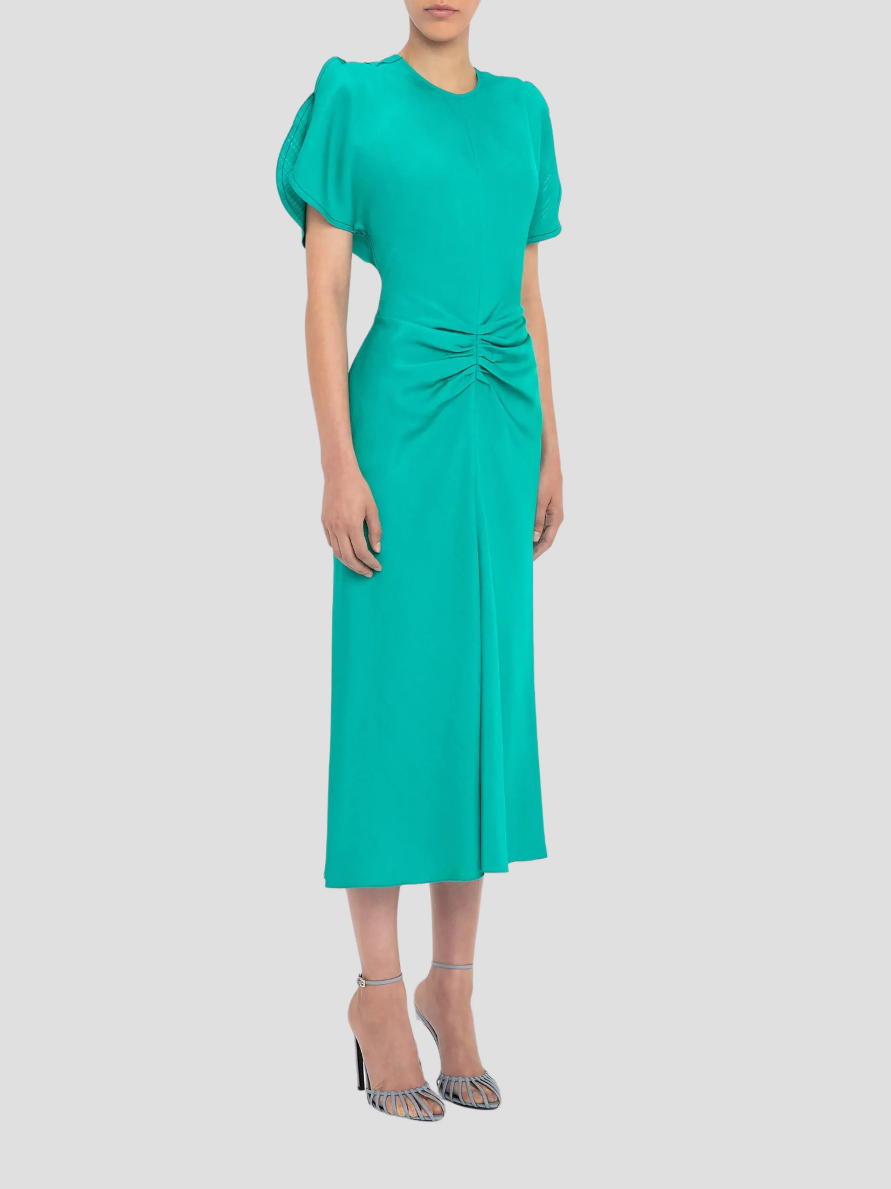 Gathered Waist Midi Dress in Peacock
