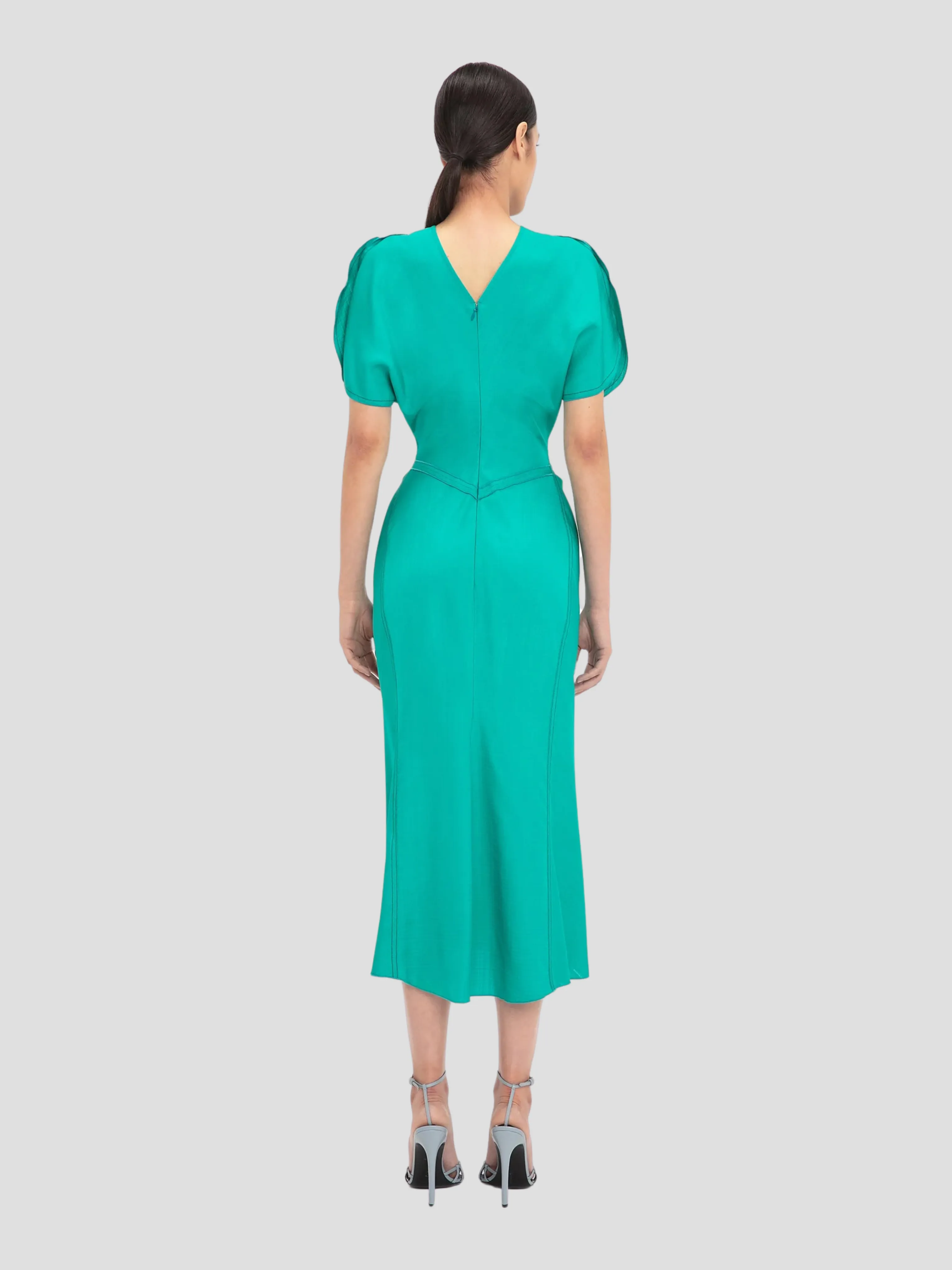 Gathered Waist Midi Dress in Peacock