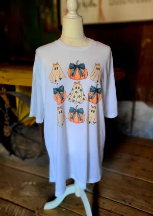 Ghost pumpkin coquette bow shirt