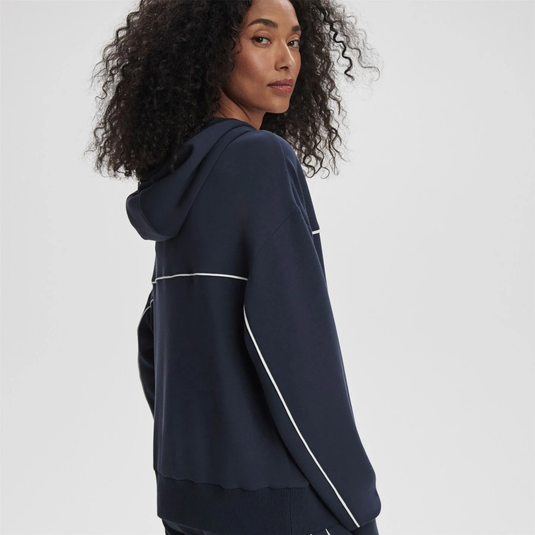 Gia Zip Through Hooded Sweat Navy/White