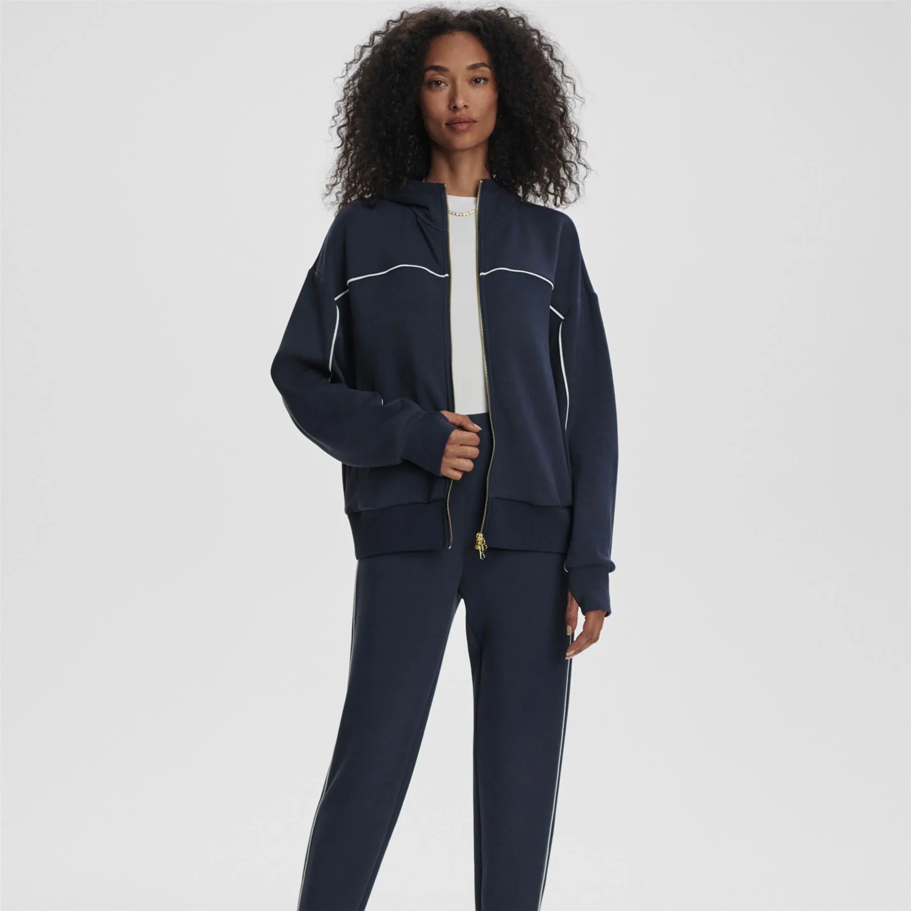 Gia Zip Through Hooded Sweat Navy/White