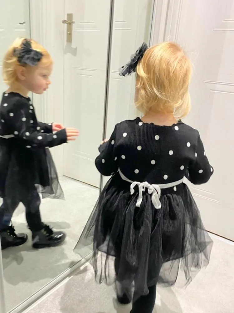 Girls Black Polka Dot Tutu Party Dress - 6 to 24 Months