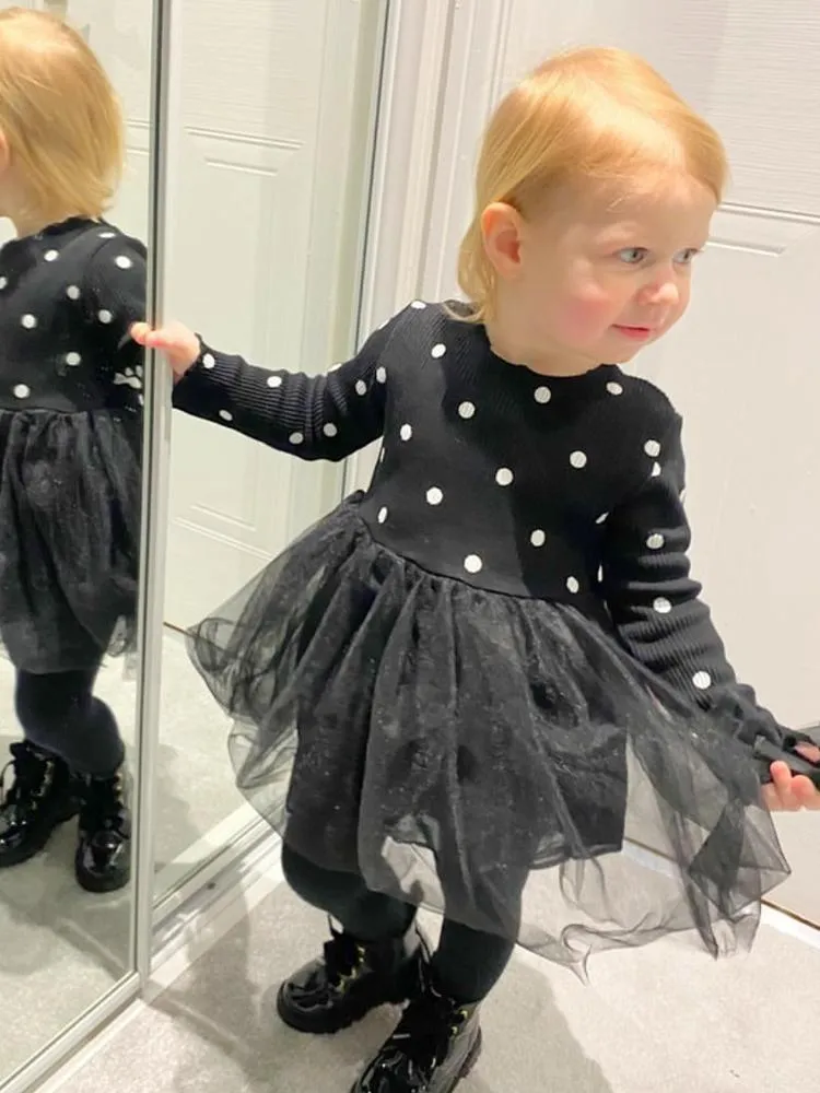 Girls Black Polka Dot Tutu Party Dress - 6 to 24 Months