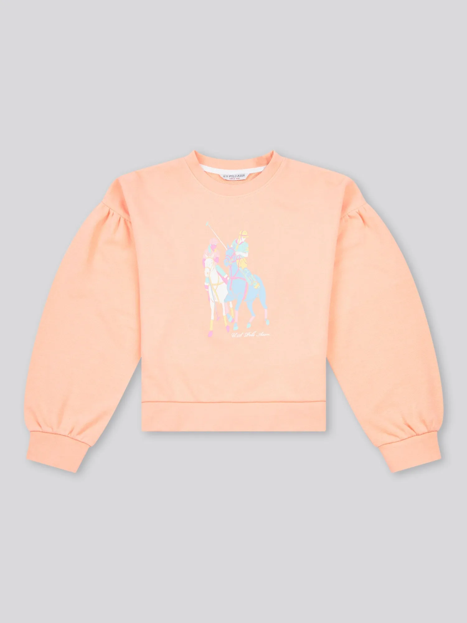 Girls Double Horsemen Puff Sleeve Sweat in Peach Nectar