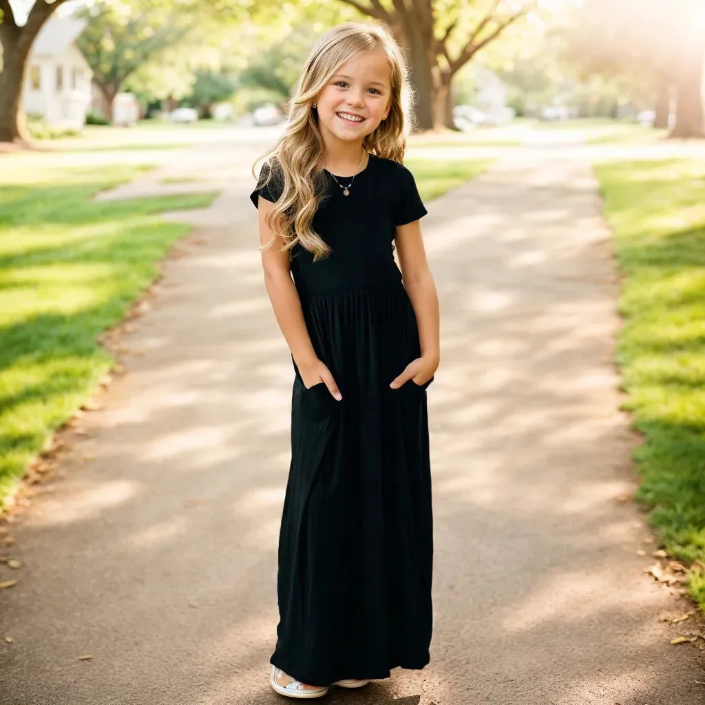 Girls Short Sleeved Long Dress Beach Party Birthday Casual Fashion Show Versatile A-Line Dress
