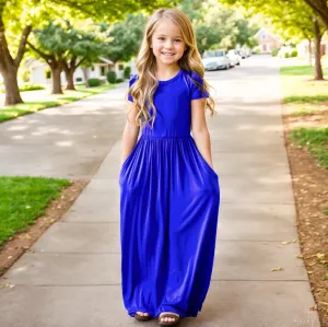 Girls Short Sleeved Long Dress Beach Party Birthday Casual Fashion Show Versatile A-Line Dress