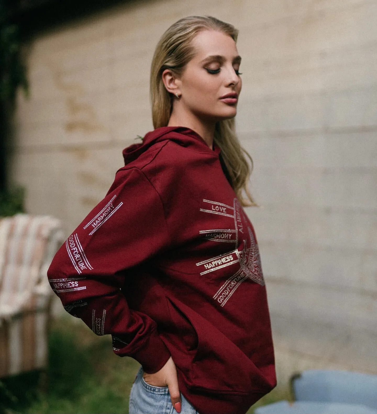 God First Affirmation Hoodie With Rhinestone Design - Bordeaux