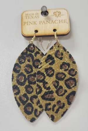 Gold leopard glitter feather earring