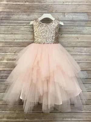 Gold Sequin Flower Girl Dresses Blush Pink Cute Baby Flower Girl Dresses, QB0330
