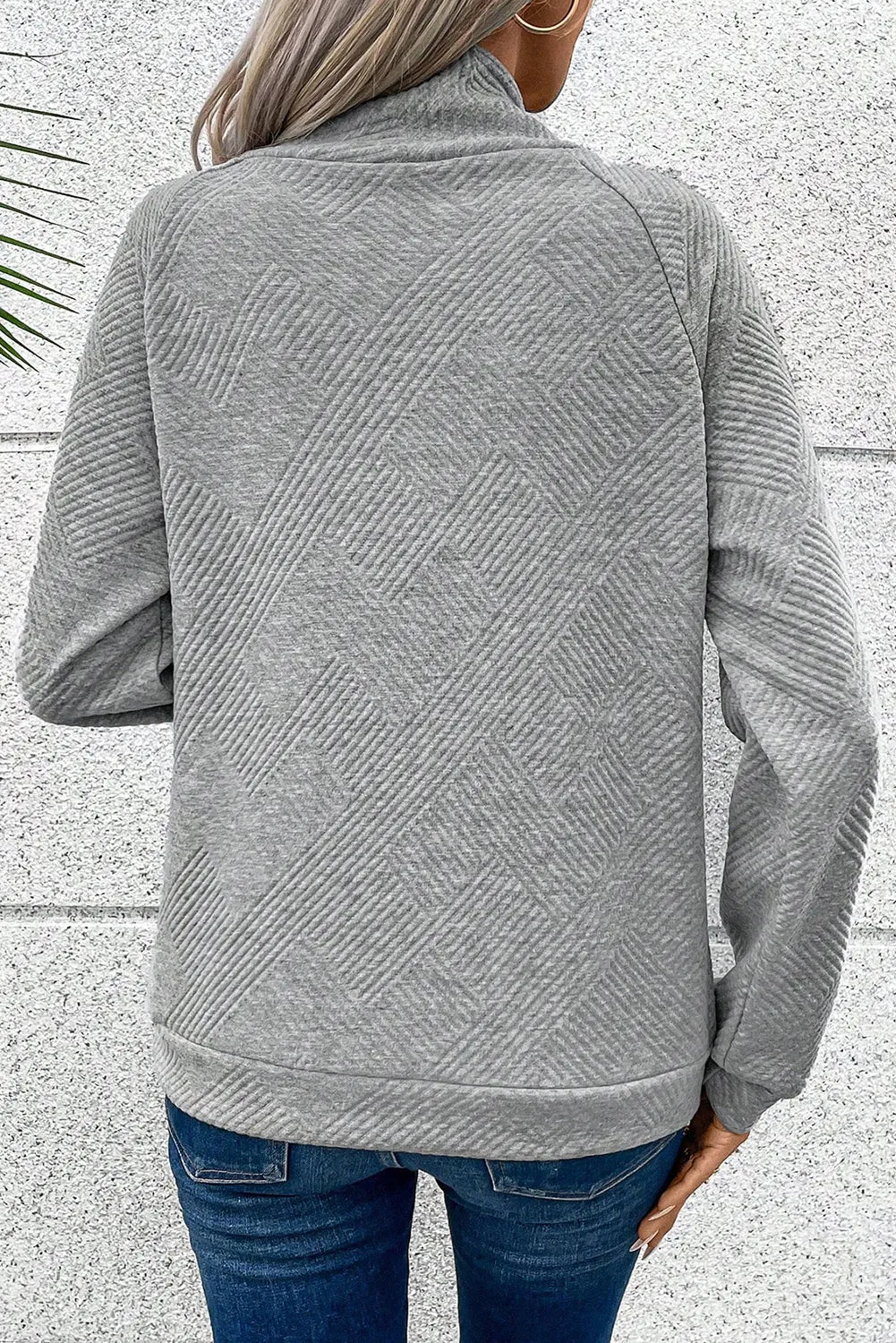 Gray Solid Button Detail Sweatshirt