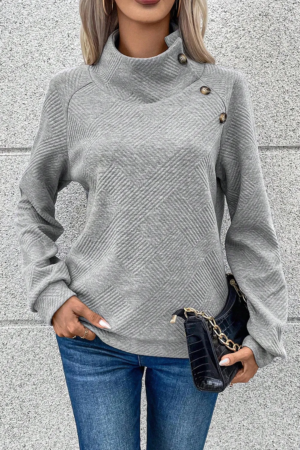 Gray Solid Button Detail Sweatshirt