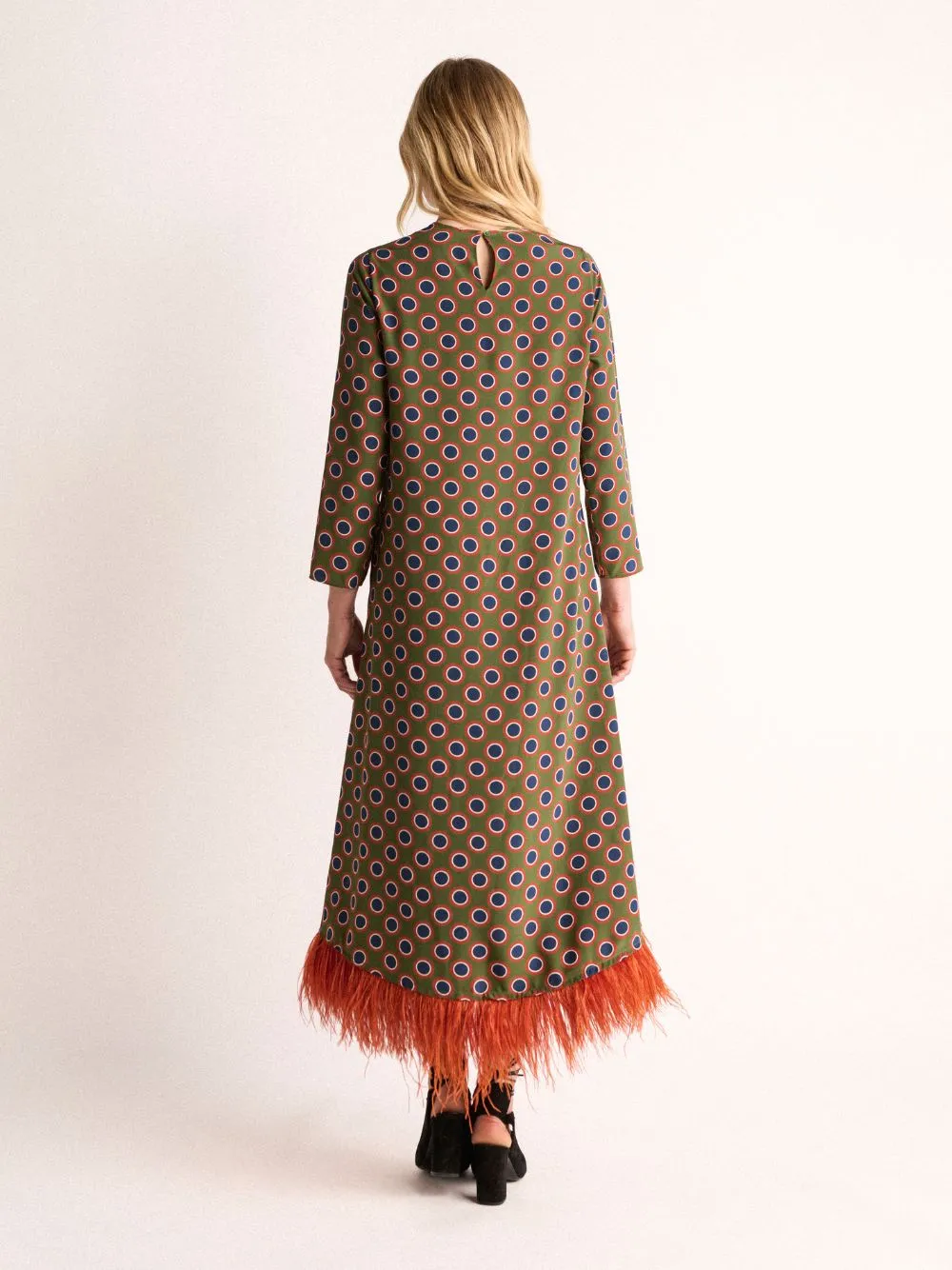Grayf Symmetrical Eye Dress with Feathers