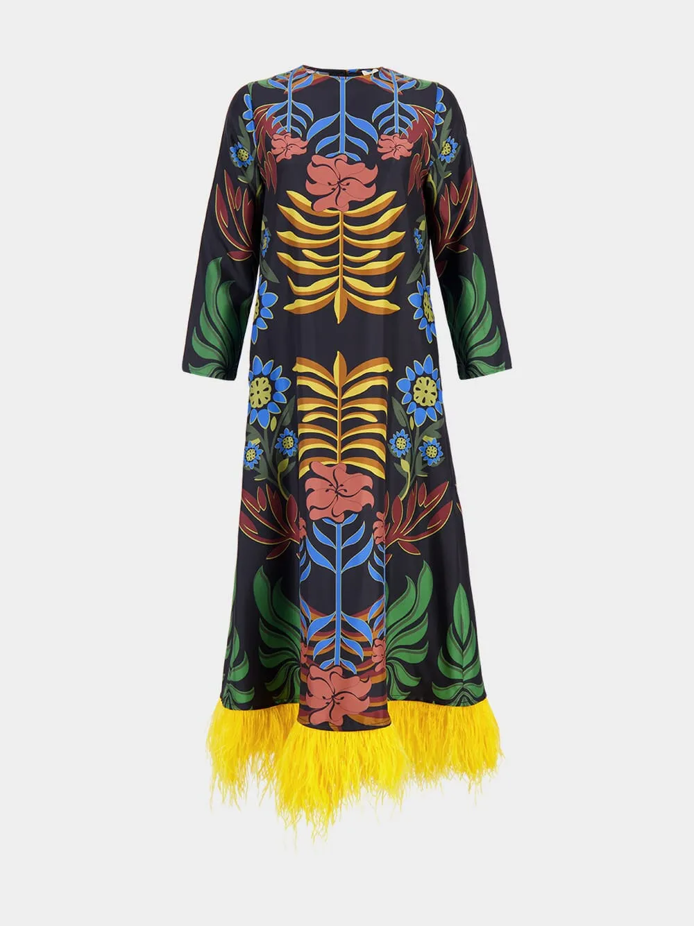 Grayf Visual Garden Print Printed Dress with Feathers