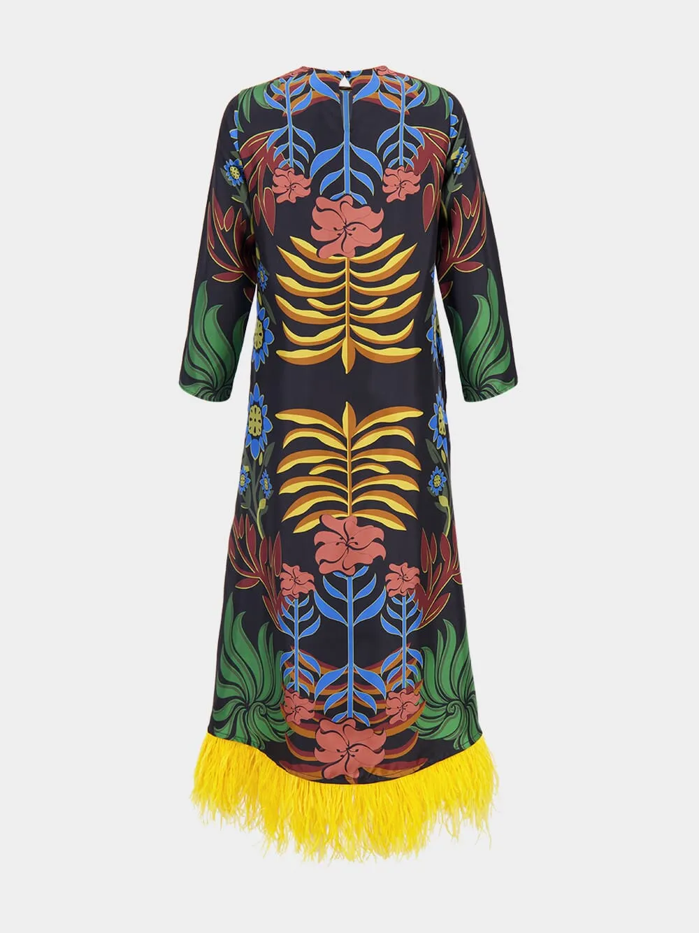 Grayf Visual Garden Print Printed Dress with Feathers
