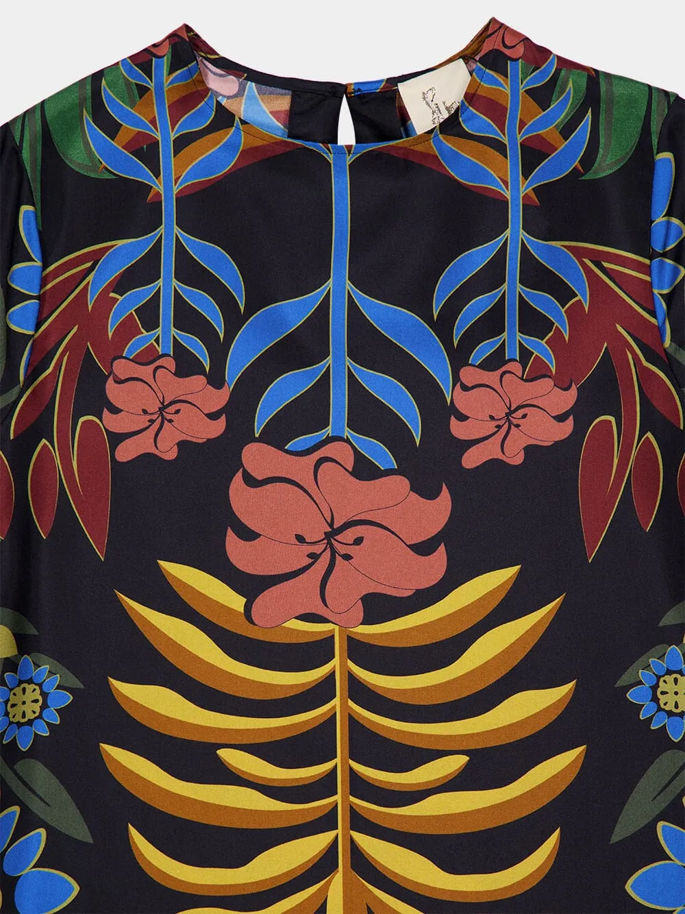 Grayf Visual Garden Print Printed Dress with Feathers