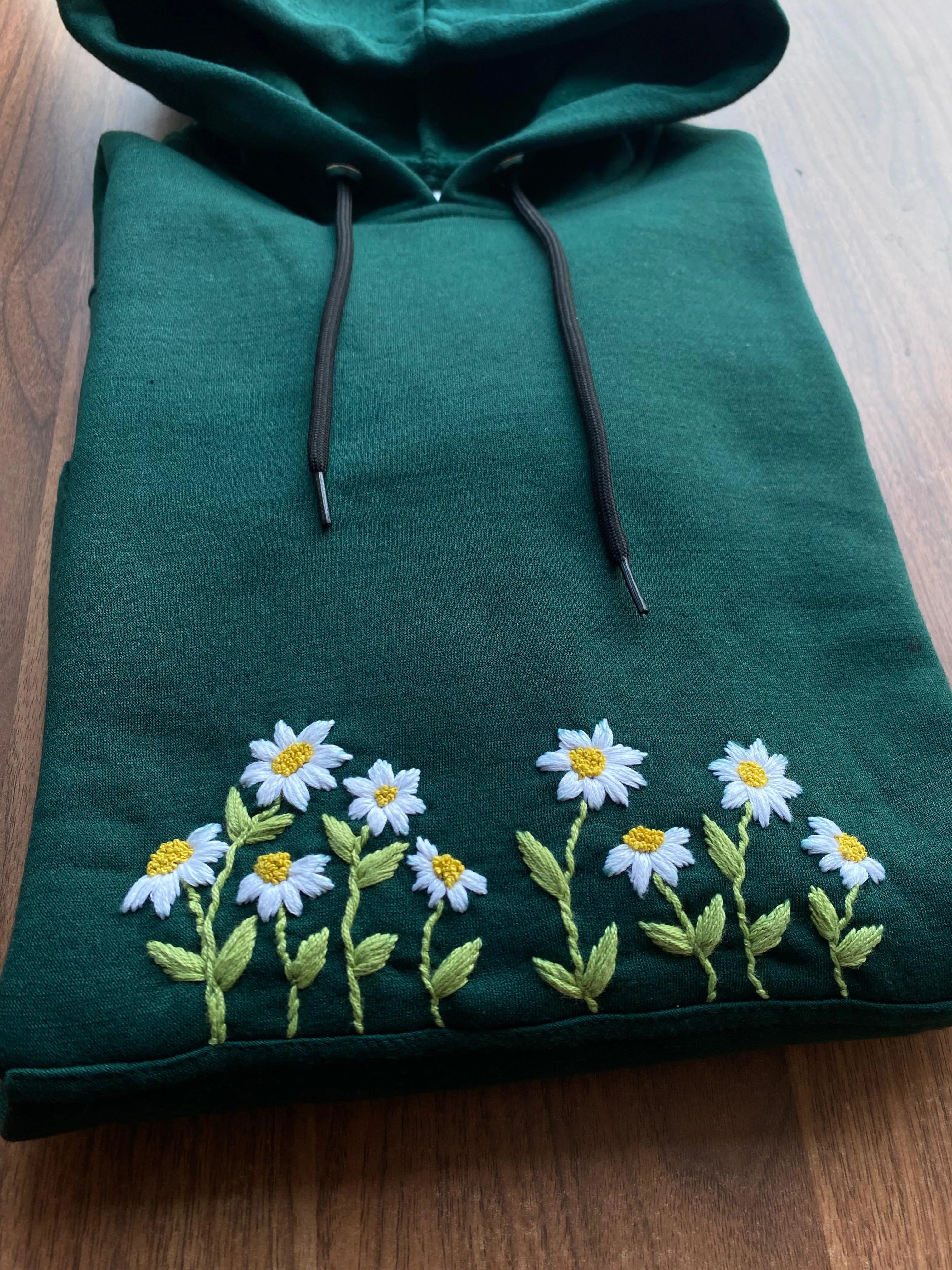 Green - Unisex Hand Embroidered Floral Hoodie