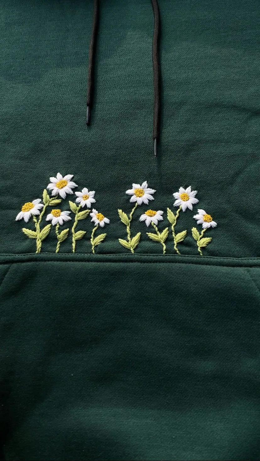 Green - Unisex Hand Embroidered Floral Hoodie