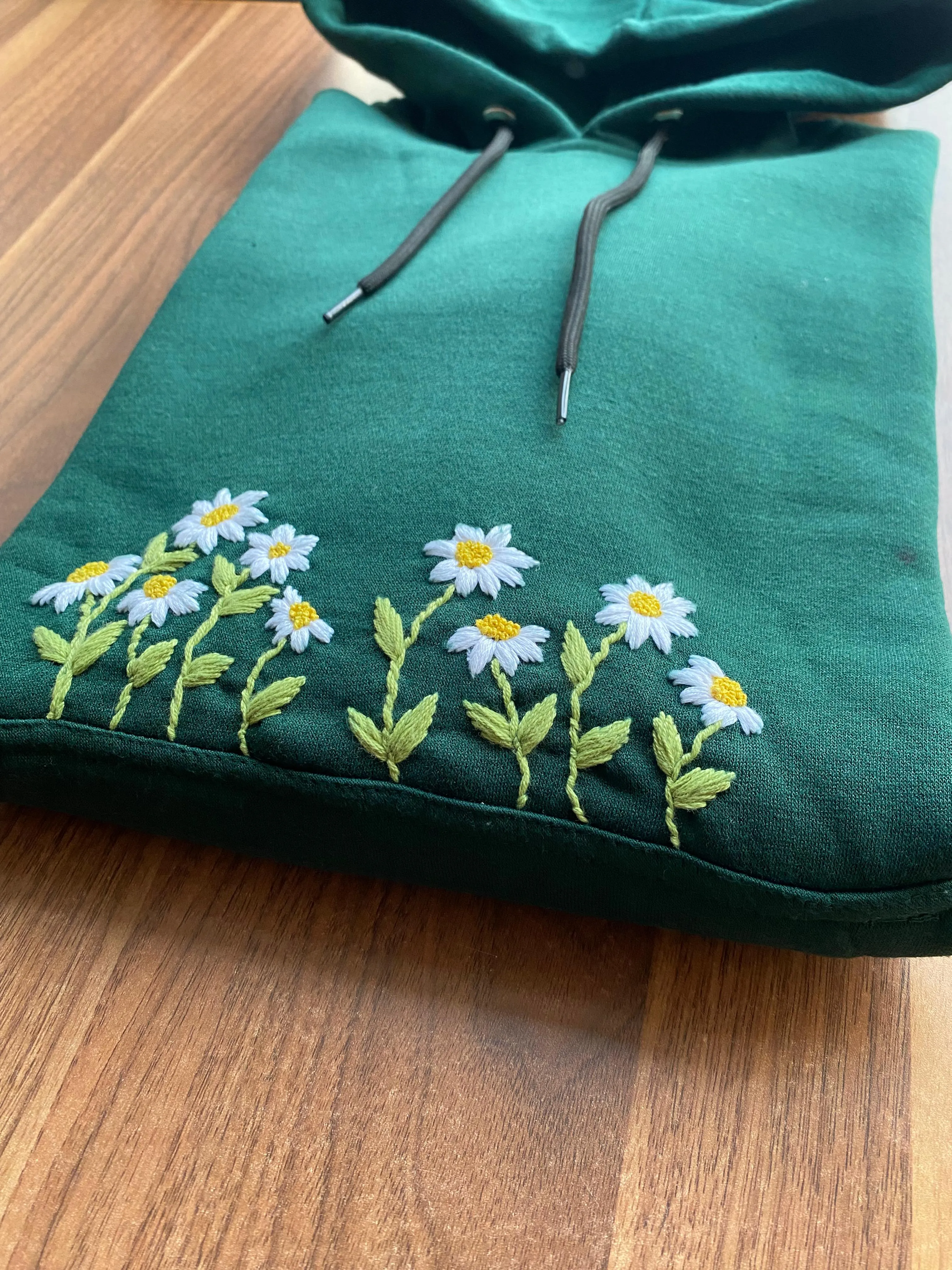 Green - Unisex Hand Embroidered Floral Hoodie