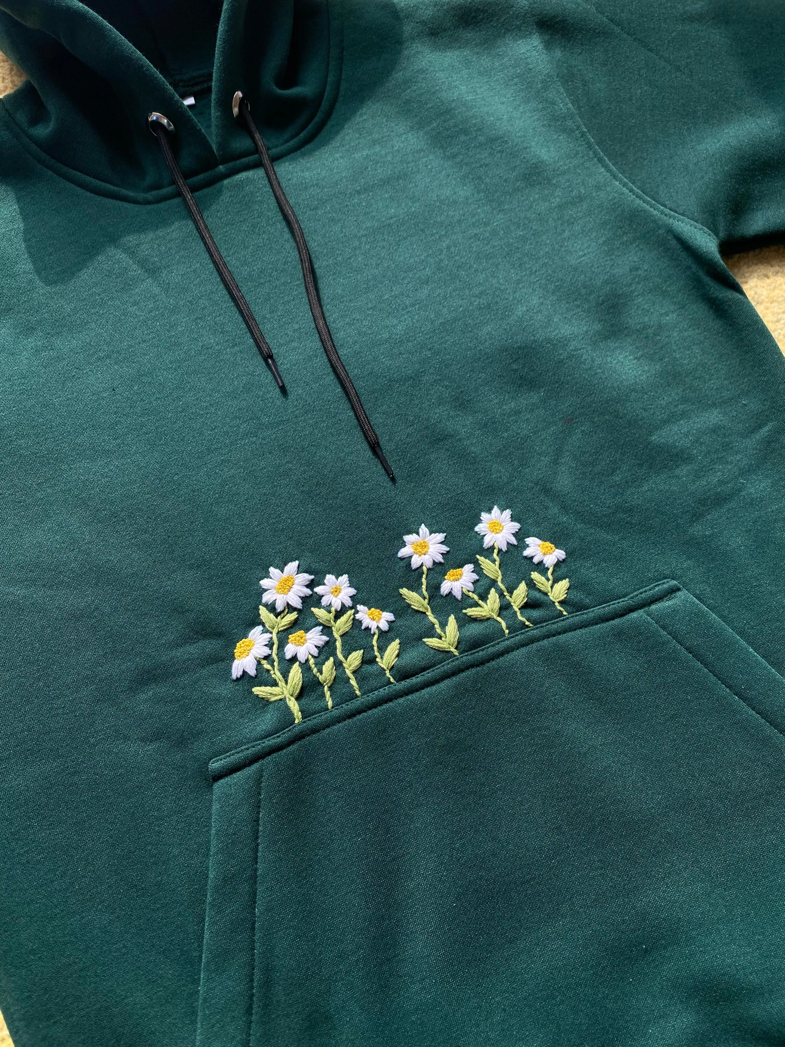 Green - Unisex Hand Embroidered Floral Hoodie