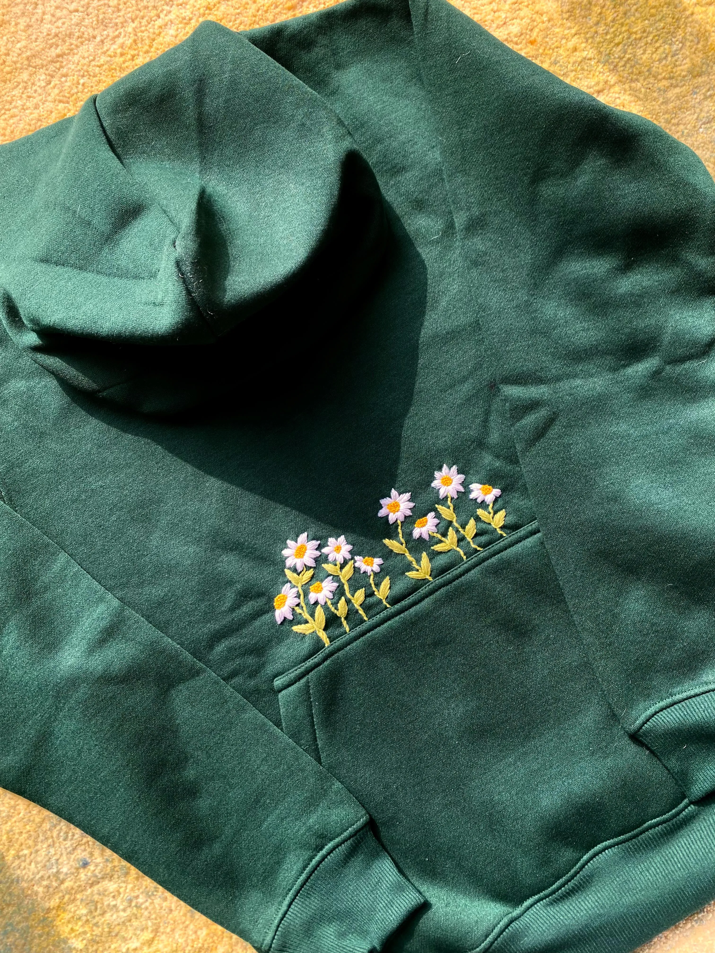 Green - Unisex Hand Embroidered Floral Hoodie