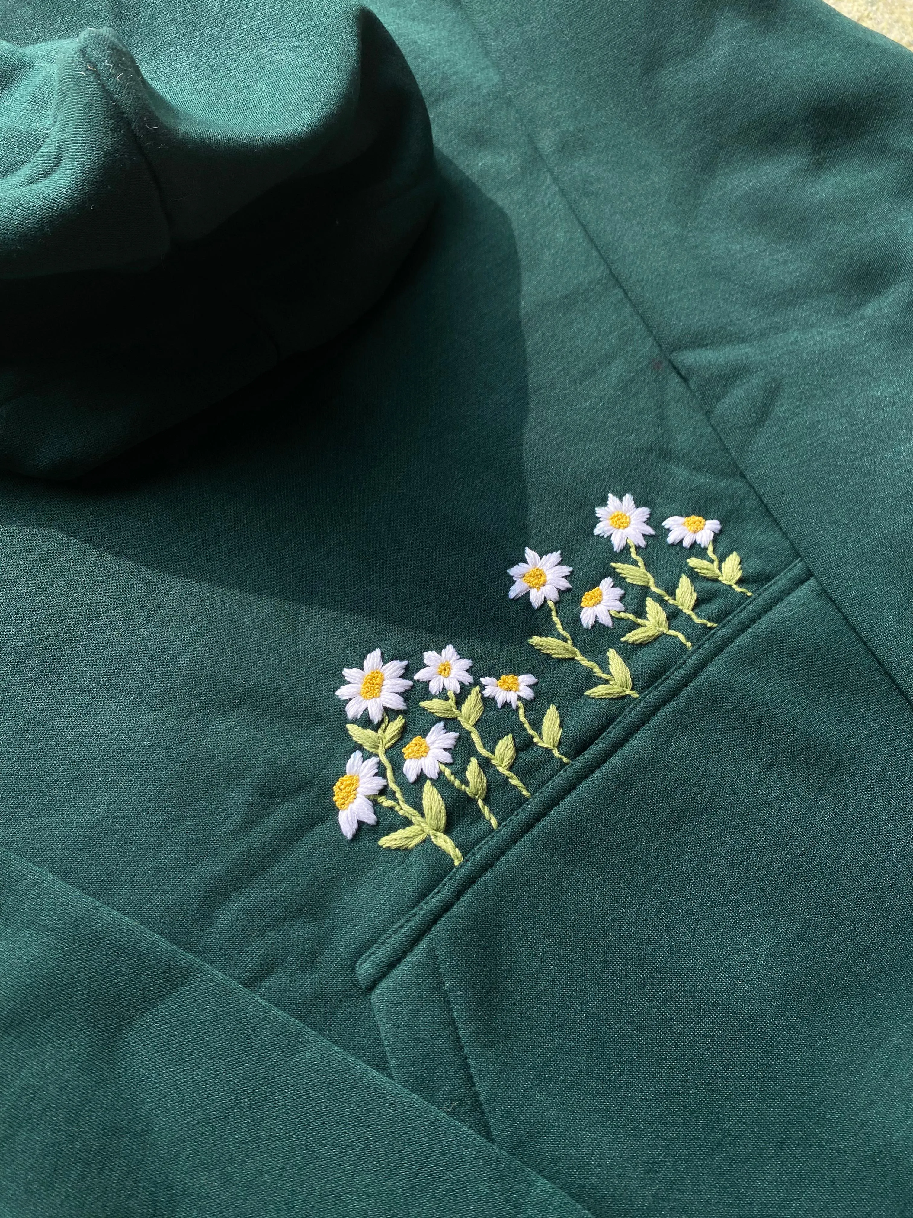 Green - Unisex Hand Embroidered Floral Hoodie