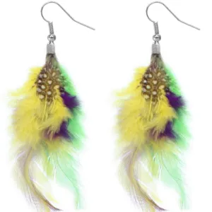 Green Yellow Polka Dot Feather Earrings