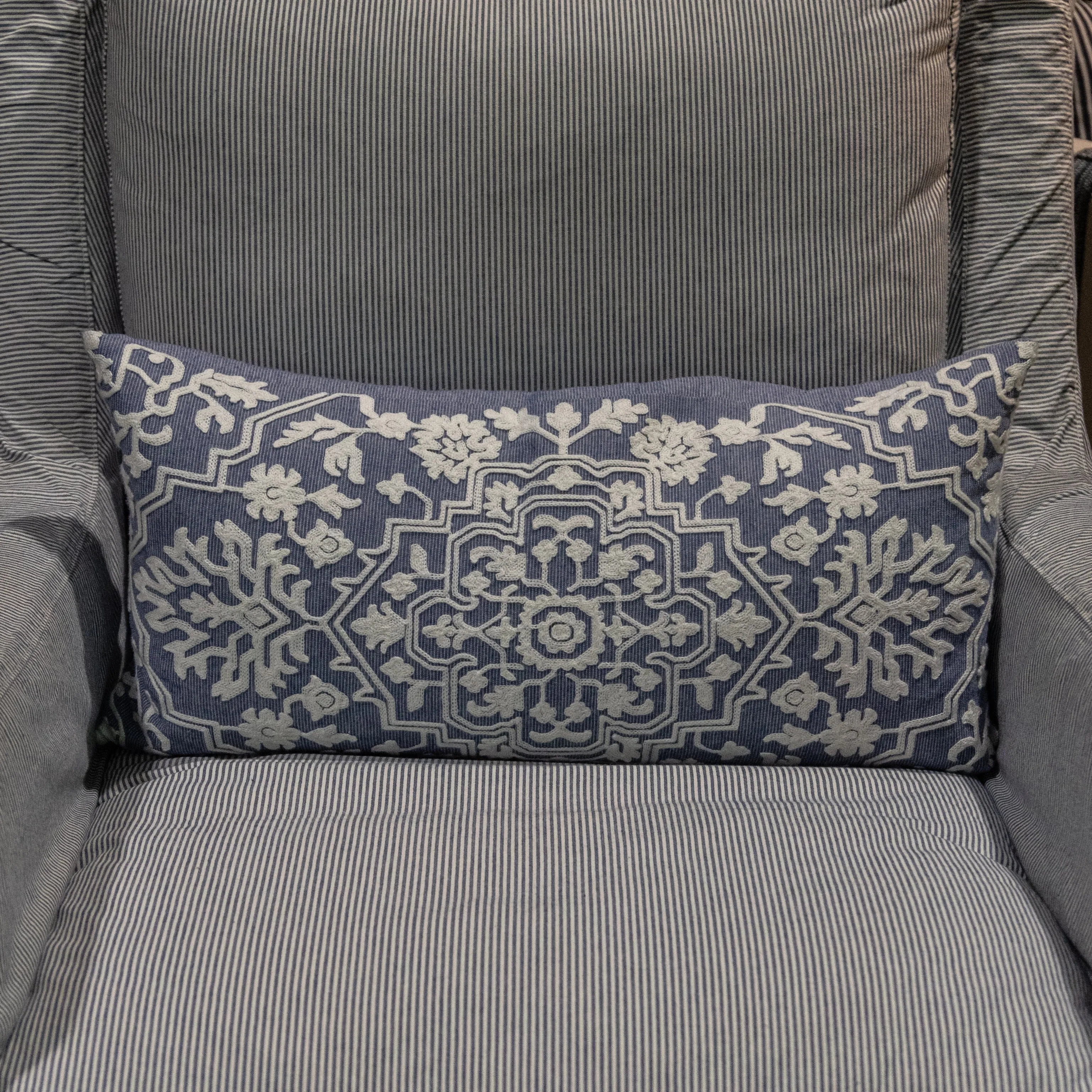 Grey Embroidered Damask Pillow
