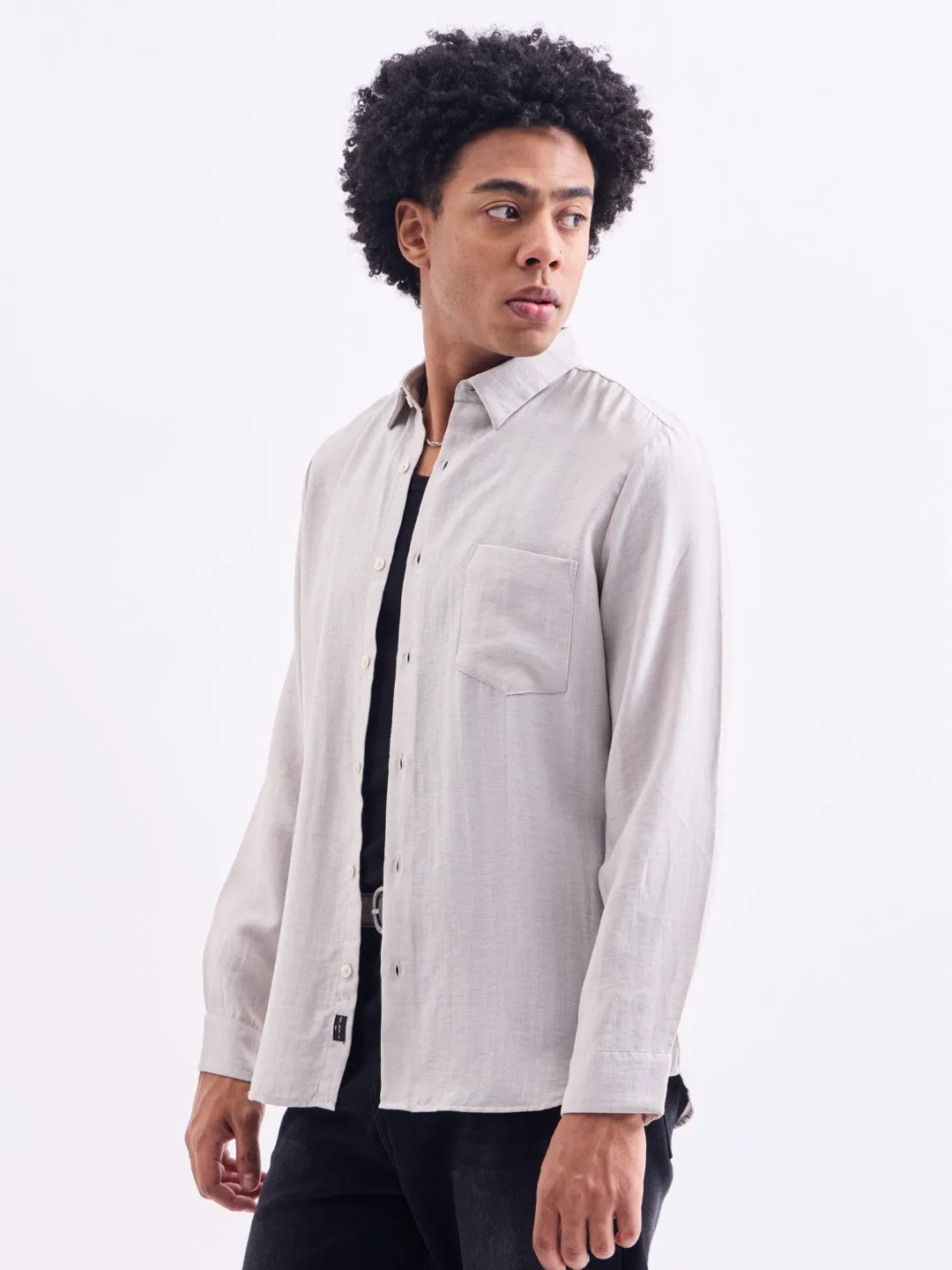 Grey Plain Full Sleeves Shirt