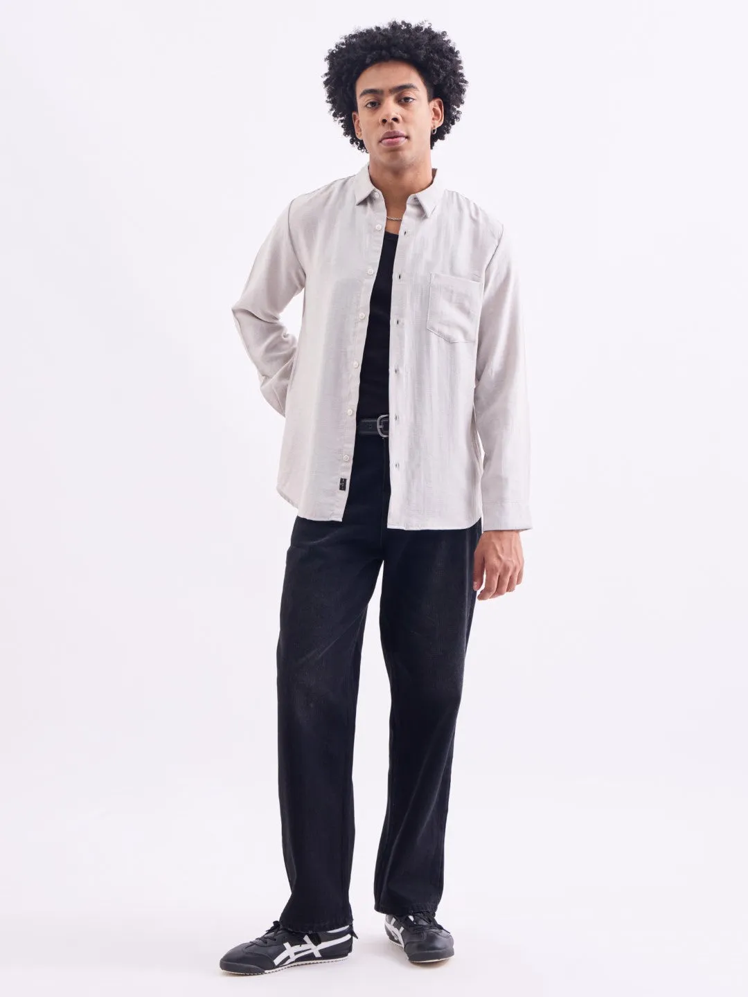 Grey Plain Full Sleeves Shirt