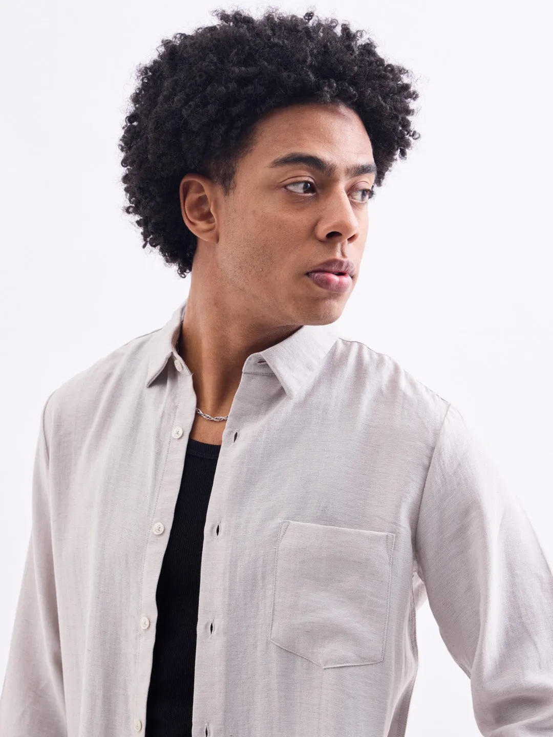 Grey Plain Full Sleeves Shirt