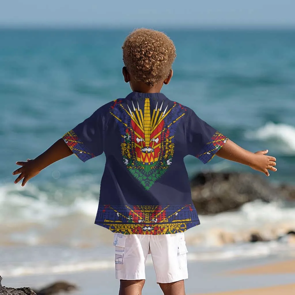 Haiti Flag Kid Hawaiian Shirt Traditional Dashiki Black Color LT03