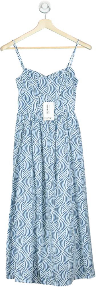 H&M Blue White Wave Pattern Midi Dress UK XS