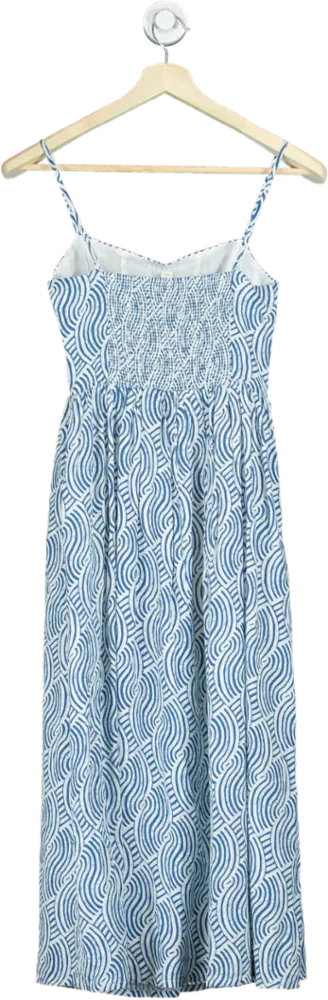 H&M Blue White Wave Pattern Midi Dress UK XS