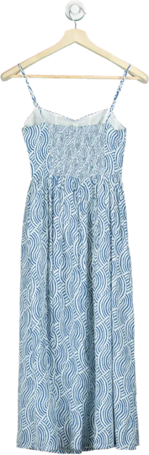 H&M Blue White Wave Pattern Midi Dress UK XS