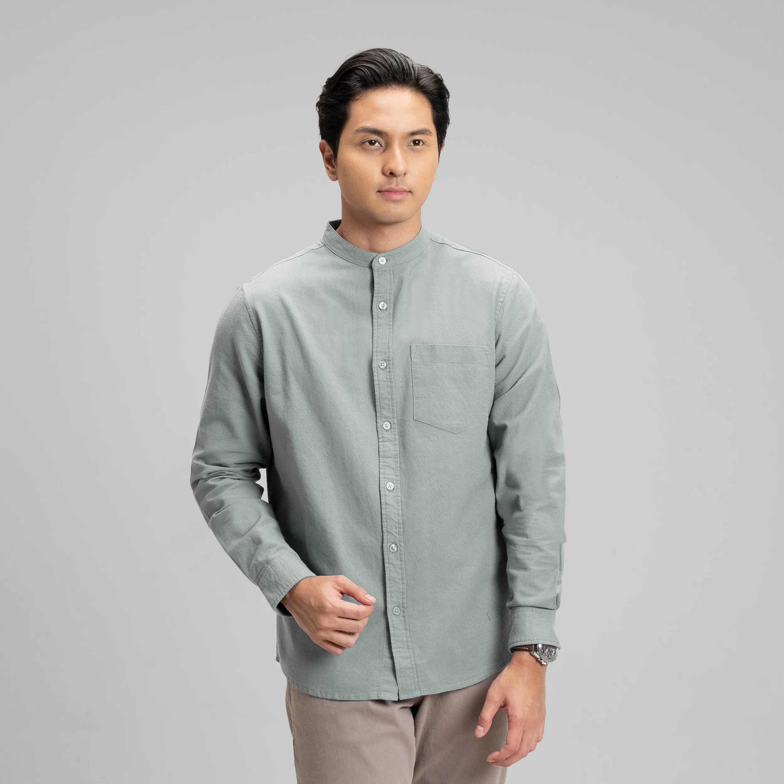 Hamzah Kemeja Koko Rami Basic Lengan Panjang