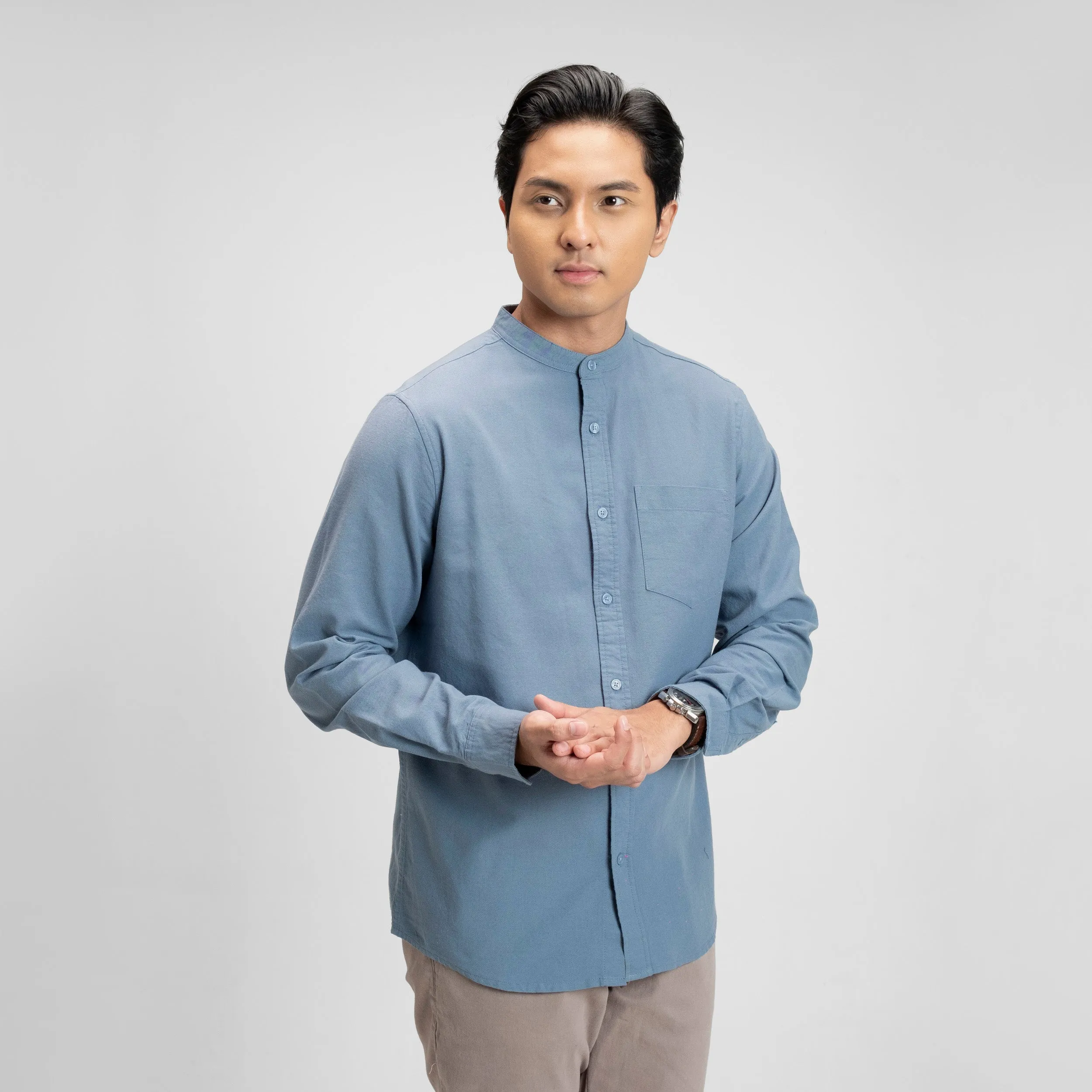 Hamzah Kemeja Koko Rami Basic Lengan Panjang