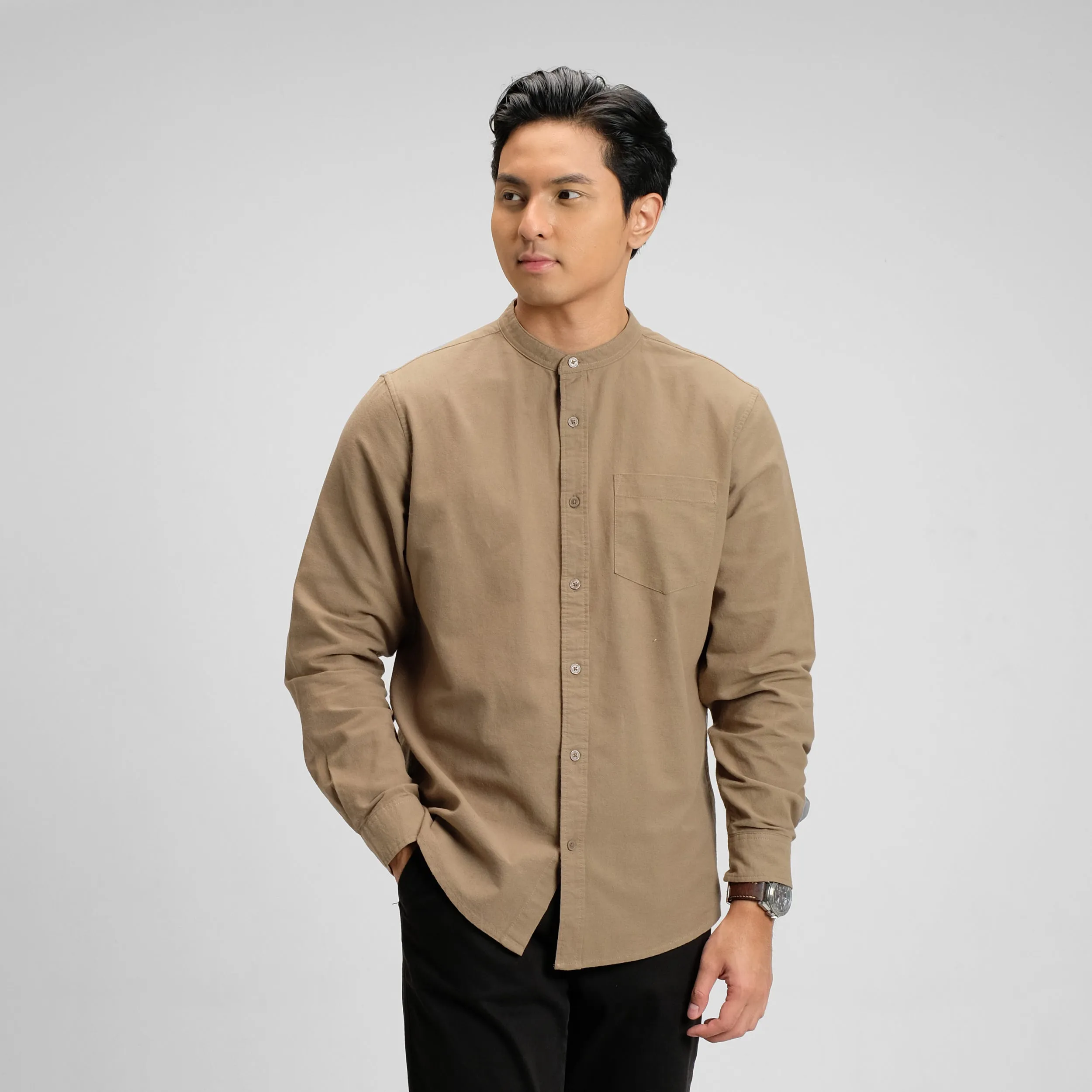 Hamzah Kemeja Koko Rami Basic Lengan Panjang