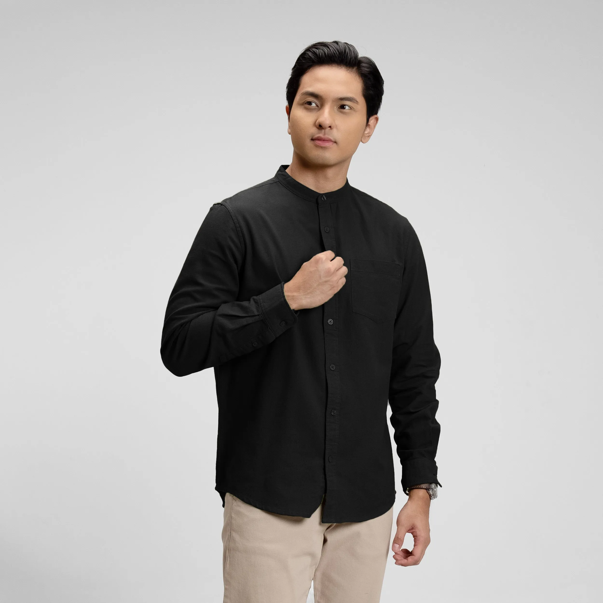Hamzah Kemeja Koko Rami Basic Lengan Panjang