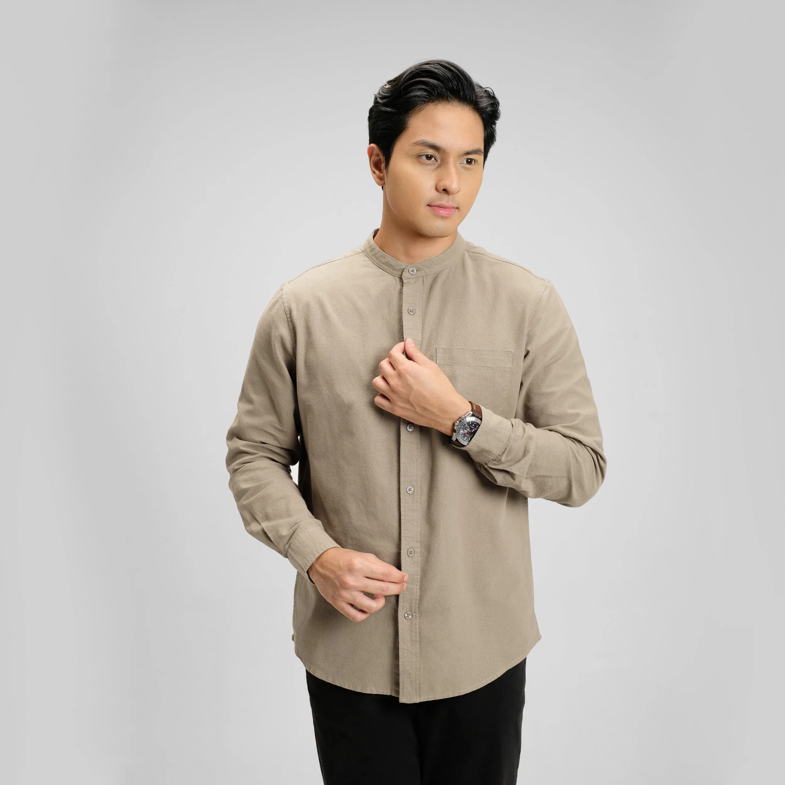 Hamzah Kemeja Koko Rami Basic Lengan Panjang