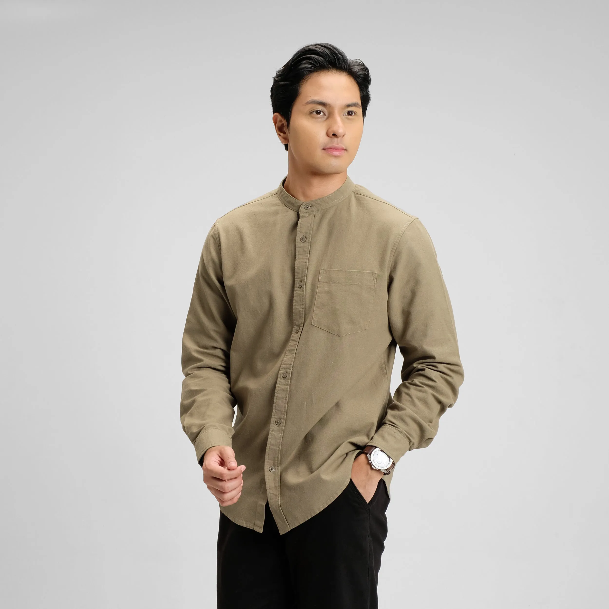 Hamzah Kemeja Koko Rami Basic Lengan Panjang