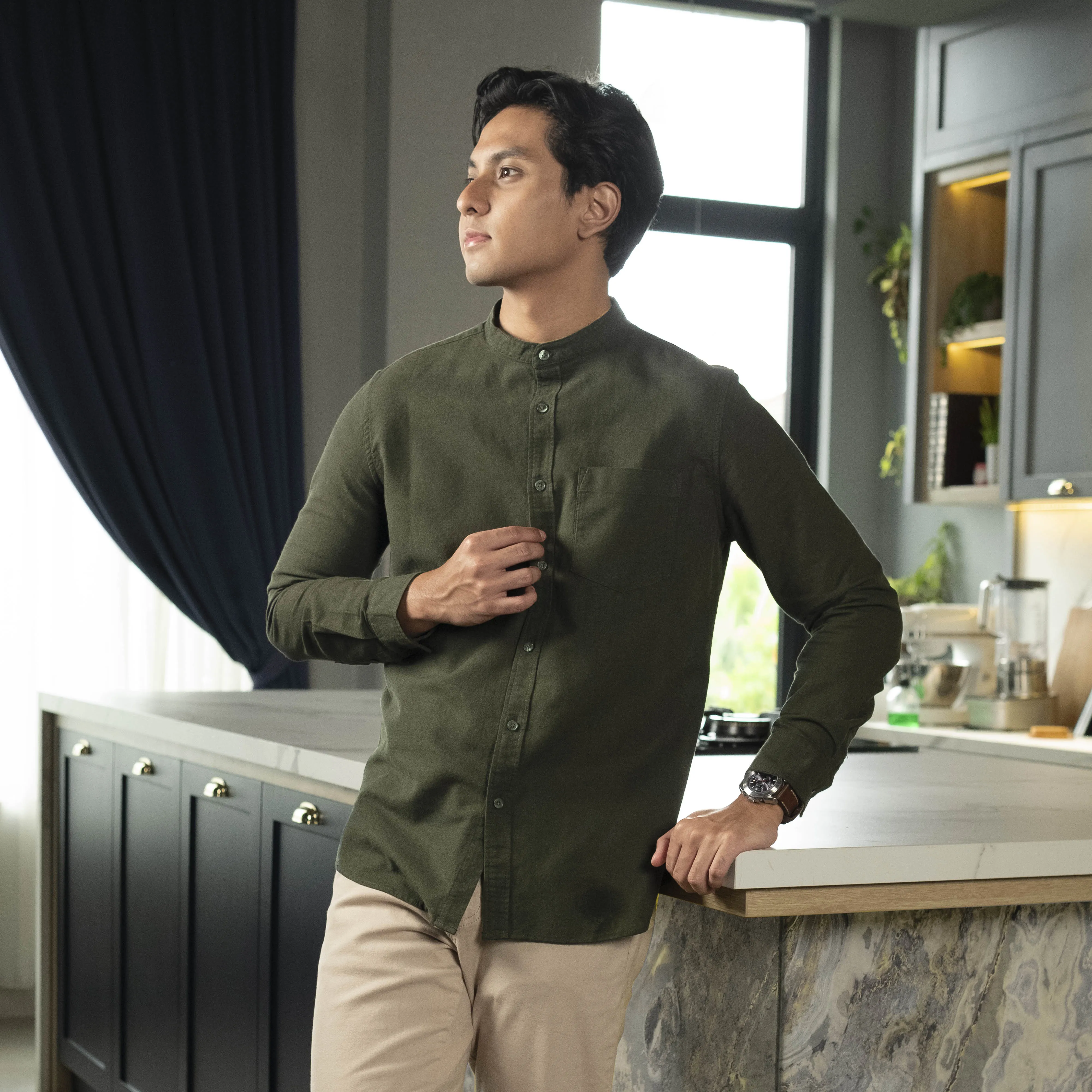 Hamzah Kemeja Koko Rami Basic Lengan Panjang